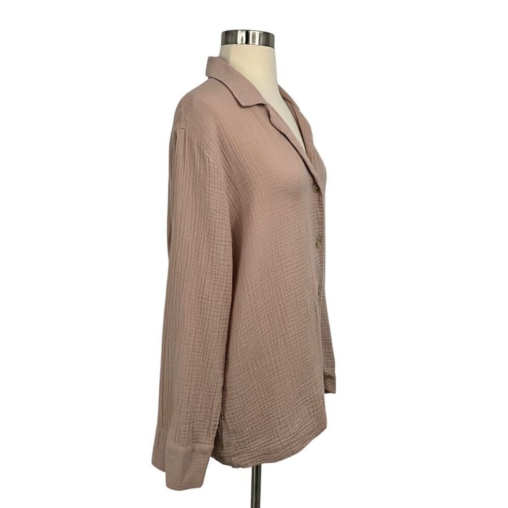 Jenni Kayne Gauze Shirt Size M Blush Pink Button Up Textured Cotton Long Sleeve - Picture 3 of 10
